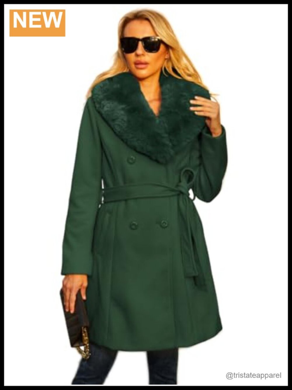Faux Leather Long Pea Coat Women Double-Breasted Winter Wrap Coat